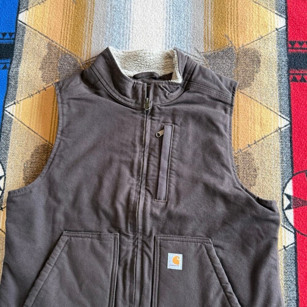 Vintage Women’s Carhartt Sherpa Lined Canvas Vest Size Large Brown 104224-DKB - Picture 7 of 9